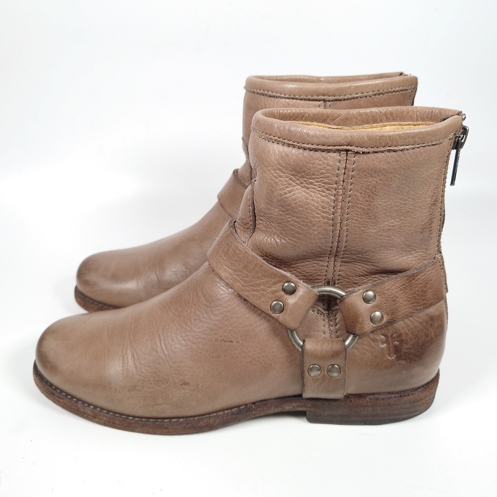 Frye Women Phillip Harness Brown Leather Motorcycle Ankle Boots 7 3476870 Moto